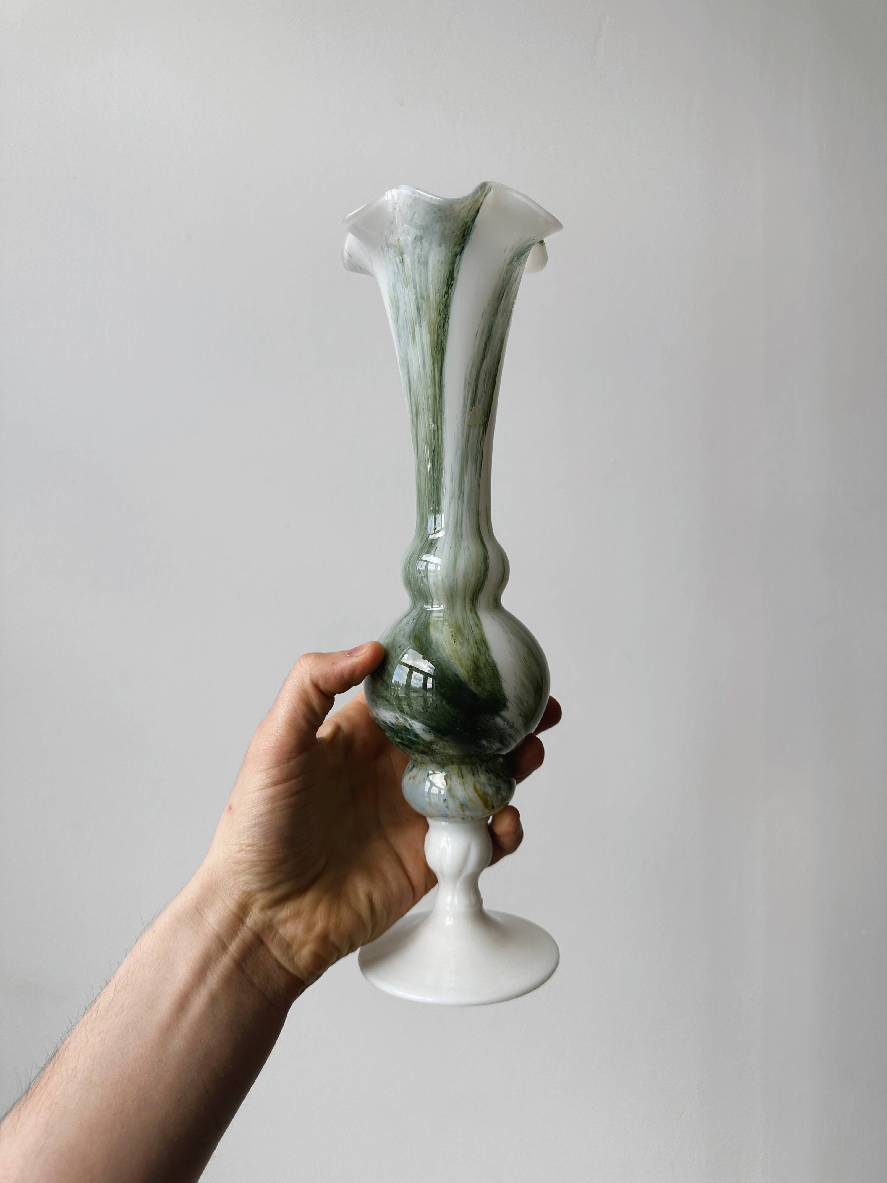 Green and white opaline soliflore vase.