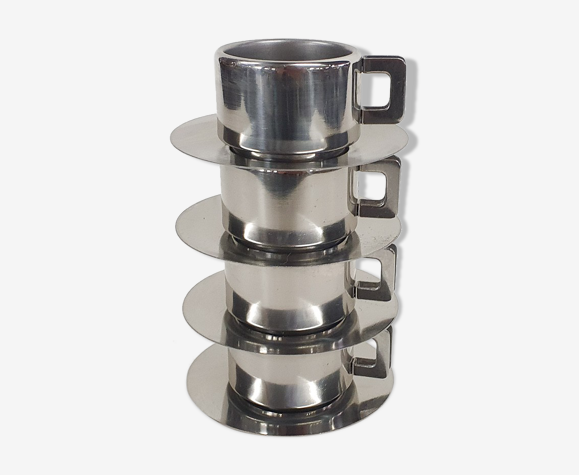 Ensemble de quatre tasses à café en acier inoxydable, par sto Casalinghi, Italie années 1970