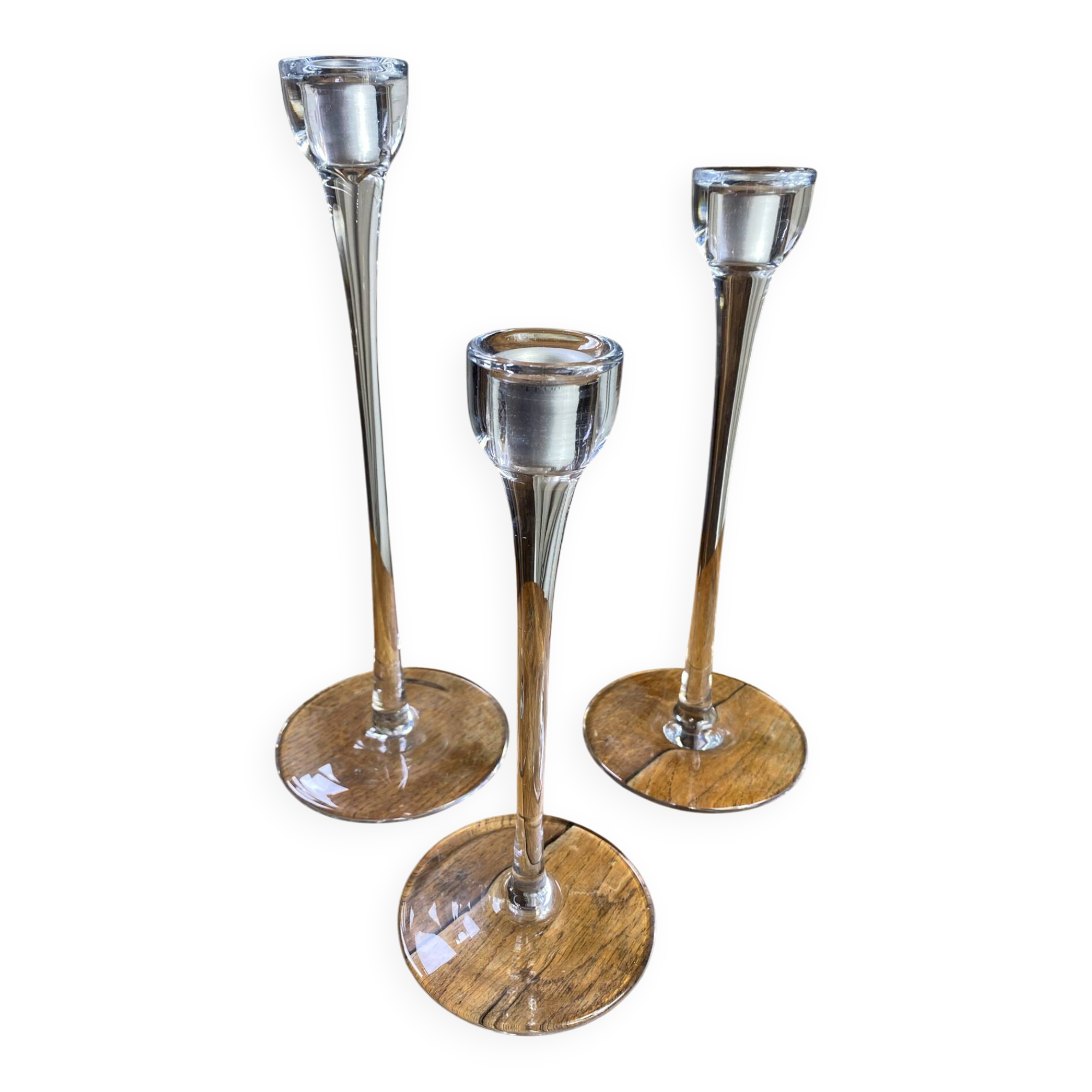 Set of three glass candle holders, Blomster, 1990