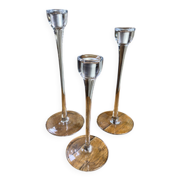 Set of three glass candle holders, Blomster, 1990