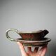 Glazed stoneware sauce boat Fontgombault, red and green, vintage 1960-1970.