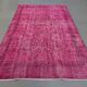 Turkish rug pink 300x200 cm, vintage overdyed tribal wool carpet large 2511