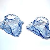 Set of 2 blue glass bowl basket emptiers from Fenne? Meisenthal?
