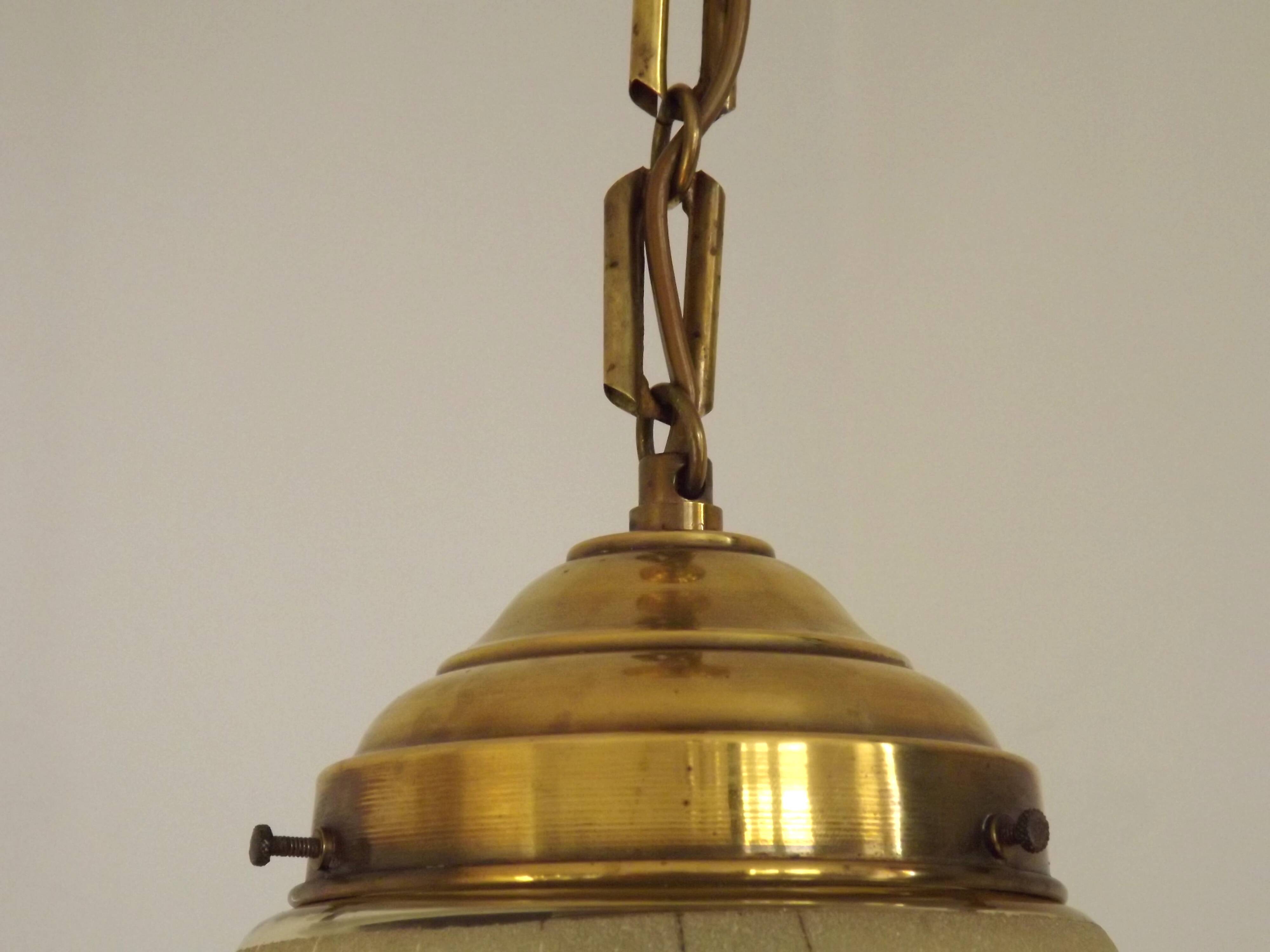 Art Deco ceiling light in yellow and gold glass and brass, France