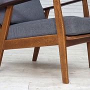 1970s, pair of Danish armchairs, reupholstered, furniture wool, teak, oak.