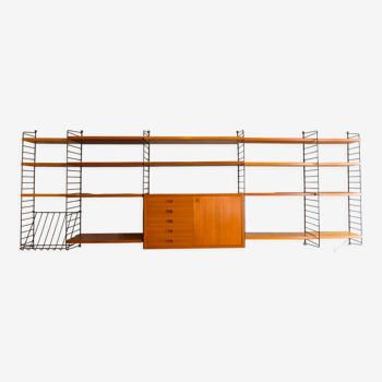 Teak Modular Wall Shelf by Nils Strinning for String, 1960s