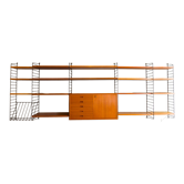 Bibliothèque murale modulaire en teck par Nils Strinning pour corde, années 1960
