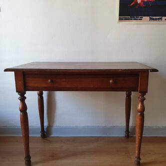 Mahogany desk with 1 drawer and beech legs