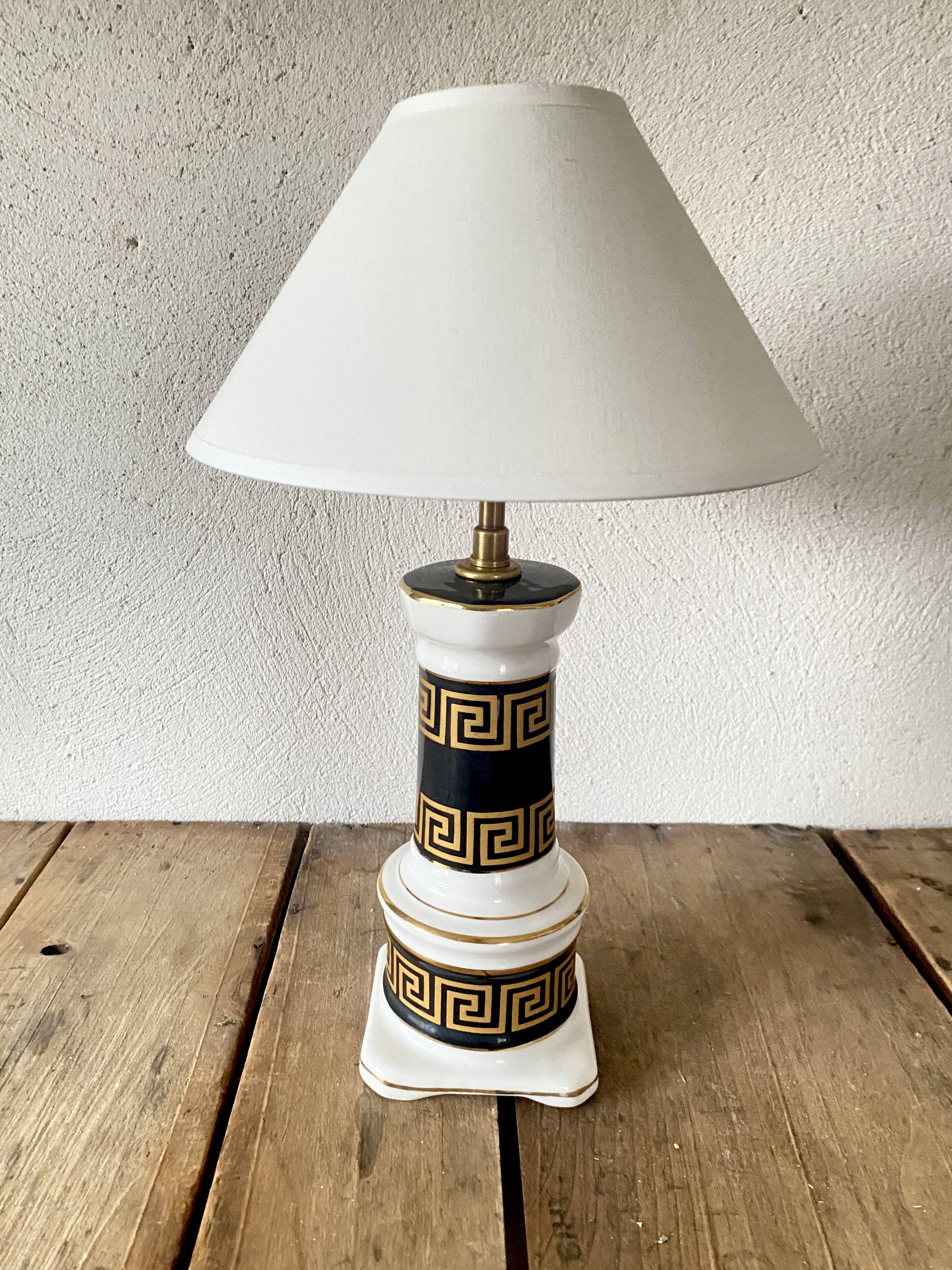 Earthenware lamp, new 2M fabric cable, cotton lampshade