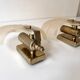 Pair of vintage shell glass wall lights, Art Deco style fixtures.
