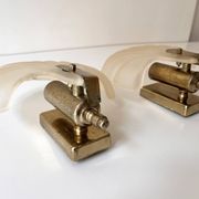 Pair of vintage shell glass wall lights, Art Deco style fixtures.