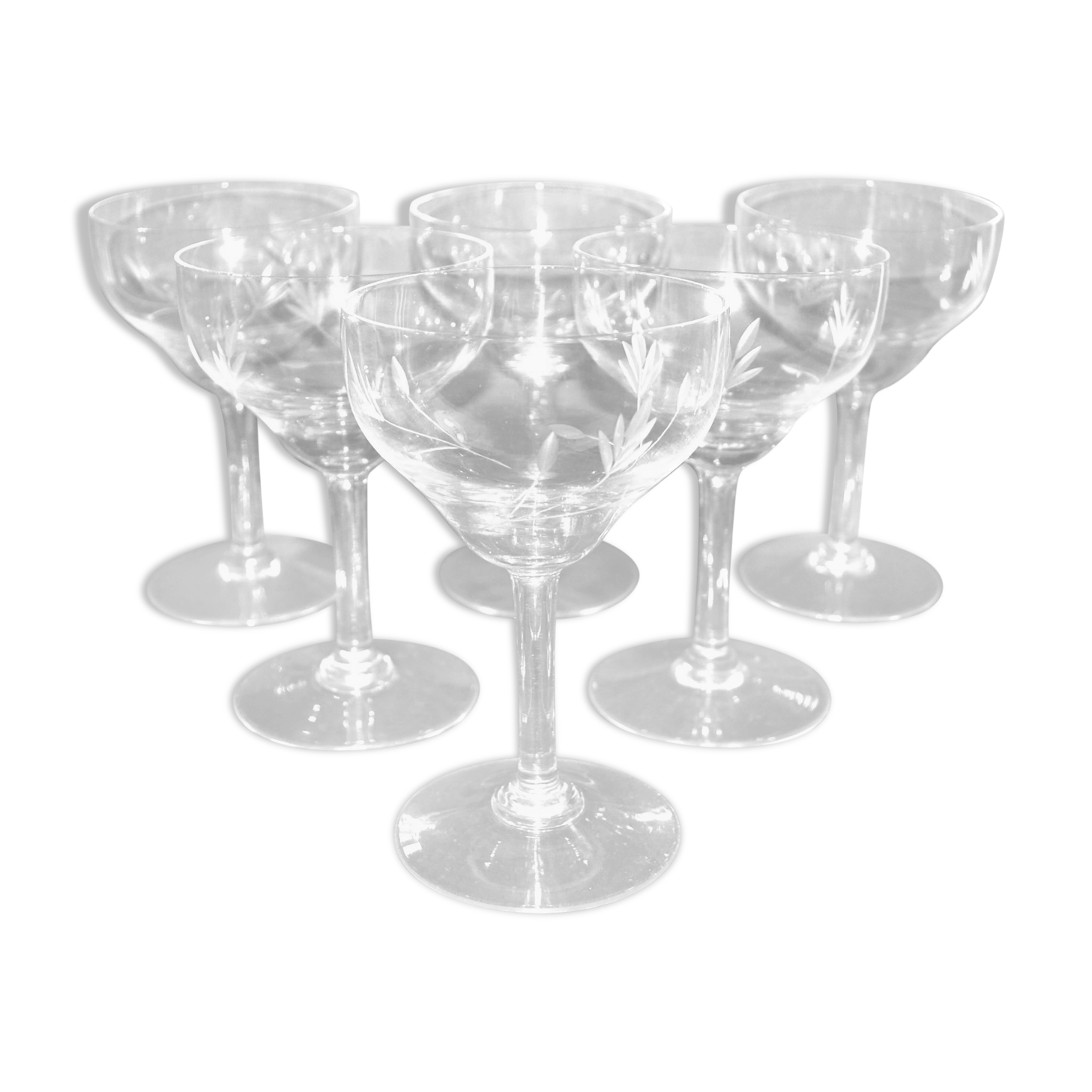 Lot de 6 verres à eau ou vin rouge vintage en  verre soufflé gravé 13.2cm ht