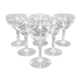 Set of 6 glasses with water or red wine vintage blown glass engraved 13.2cm ht