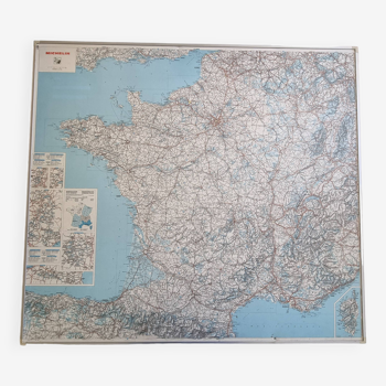 Framed vintage "Michelin" road map from the 80s, 111 cm x 100 cm