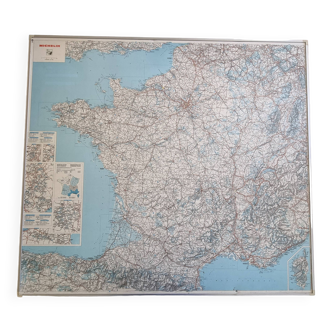 Framed vintage "Michelin" road map from the 80s, 111 cm x 100 cm