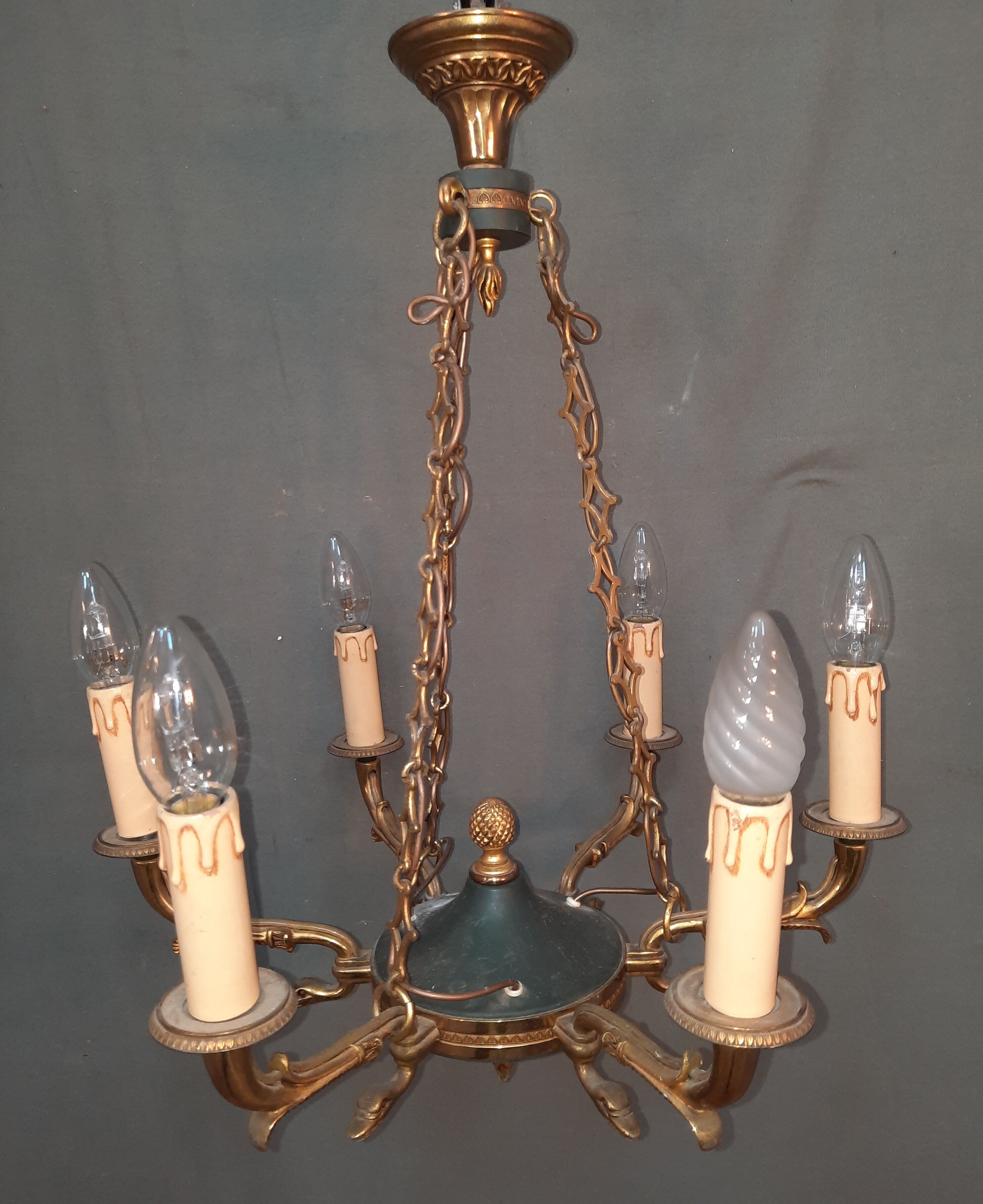 Lustre en métal vert de style empire