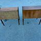 Modernist Danish teak bedside tables with rattan shelves, set of 2