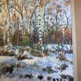 Antique painting, landscape under the snow, signed Fallet 1967
