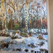 Antique painting, landscape under the snow, signed Fallet 1967