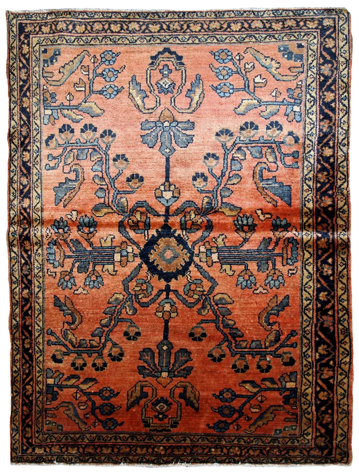 Handmade antique Persian Lilihan rug 3.5' x 5.4' (106cm x 164cm) 1920s - 1B676