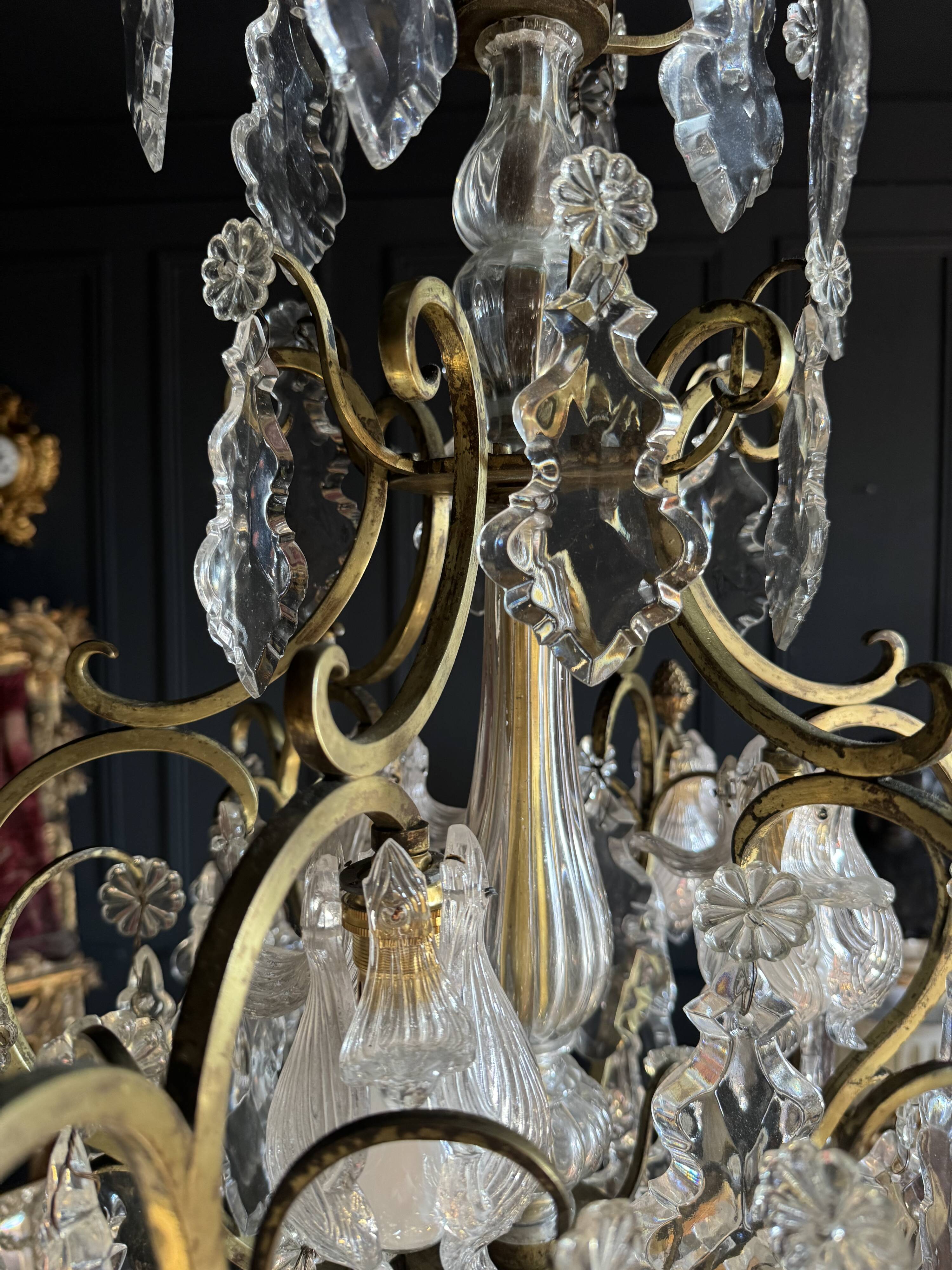 19th Century Cage Chandelier in Crystal and Gilded Bronze (Good Quality)