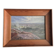 Peinture à l'huile suédoise, motif d'océan / d'archipel avec cadre en pin, milieu des années 1900