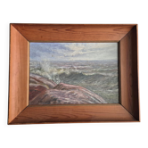Swedish oil painting, ocean/archipelago motif with pine frame, mid-1900s.