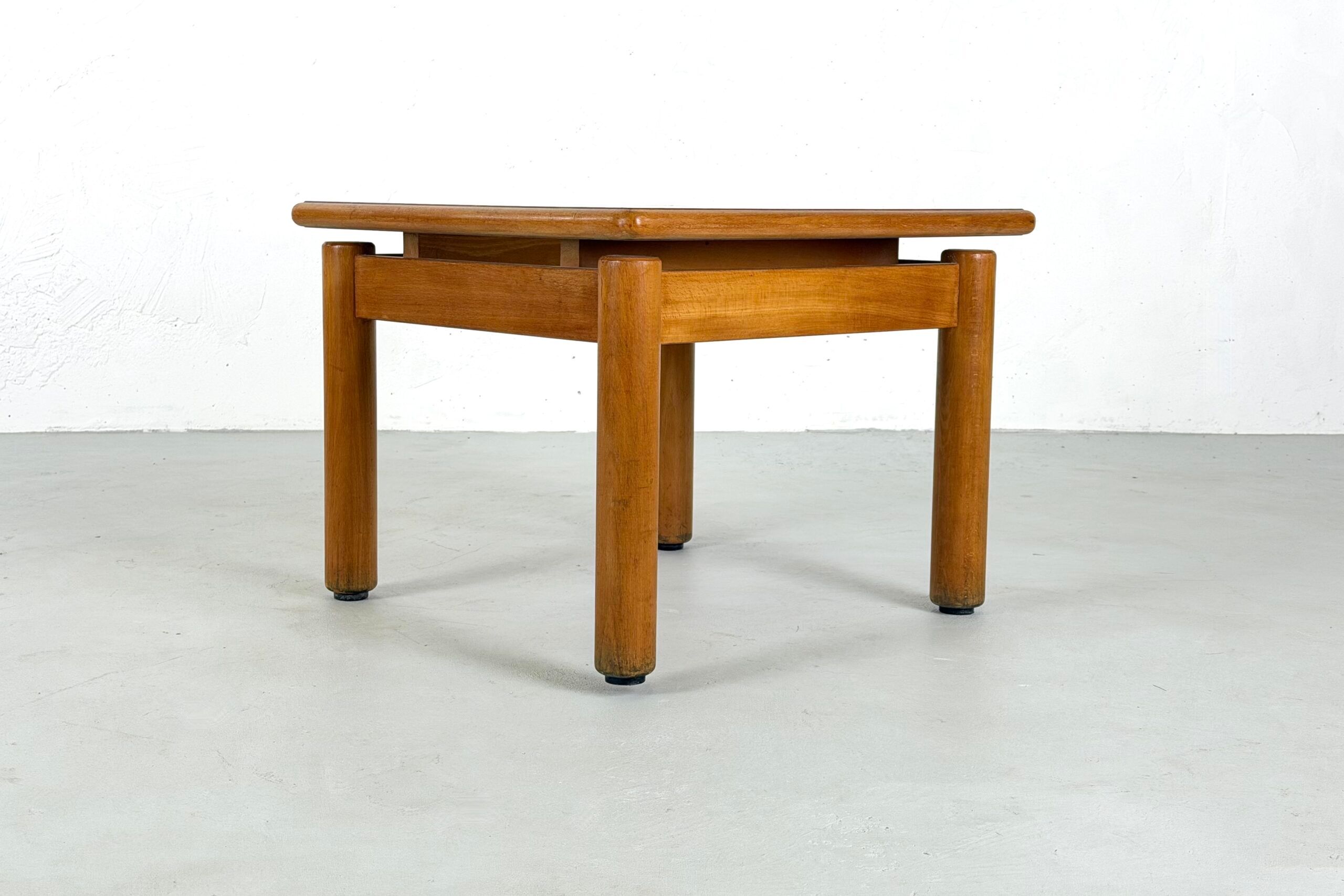Beech coffee table with a blue formica top, France – 1960s