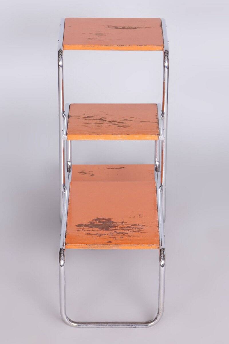 Bauhaus Chrome-Plated Steel and Lacquered Wood Shelf, 1930s