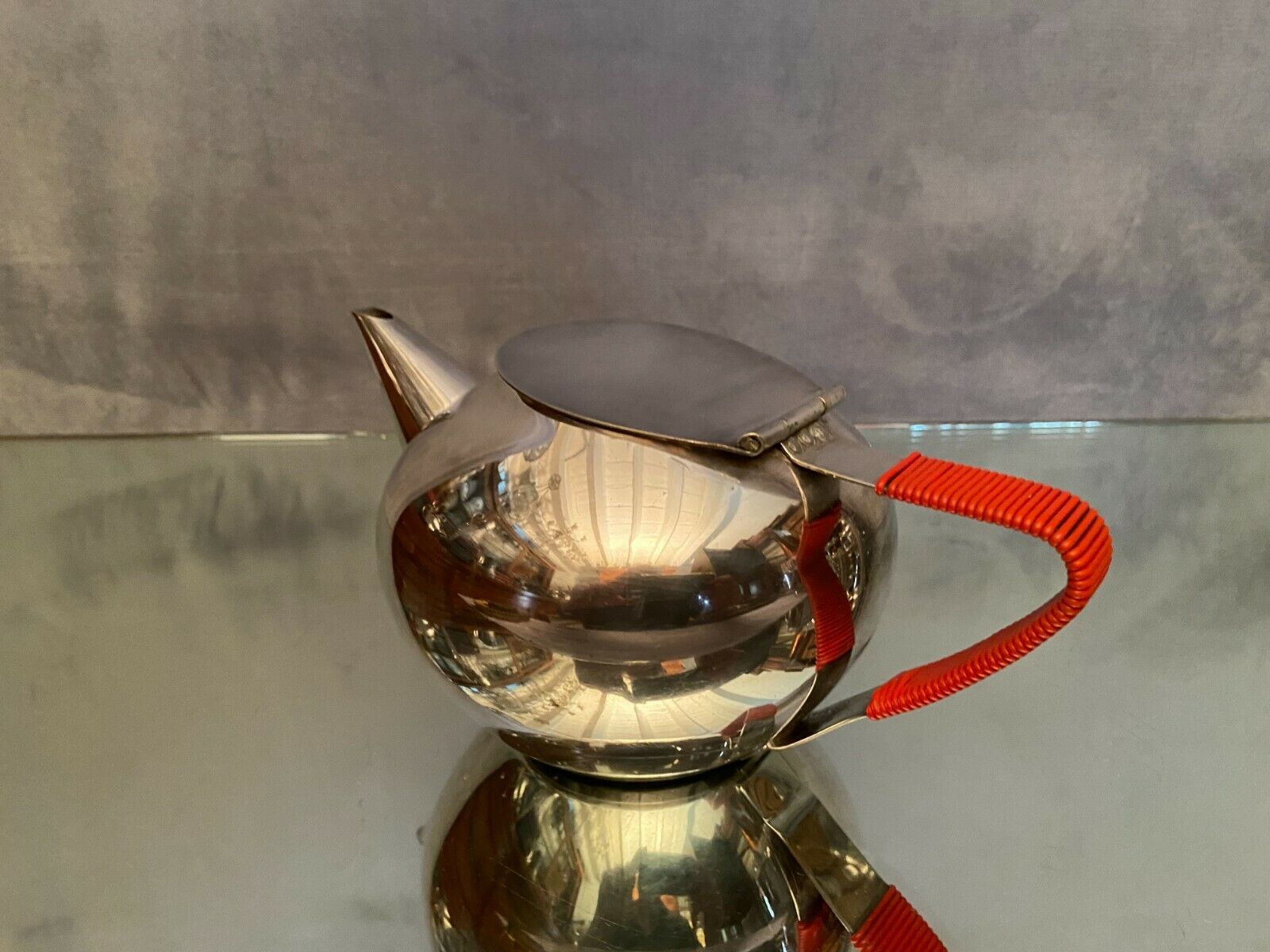 Silver metal teapot WMF vintage design 1960