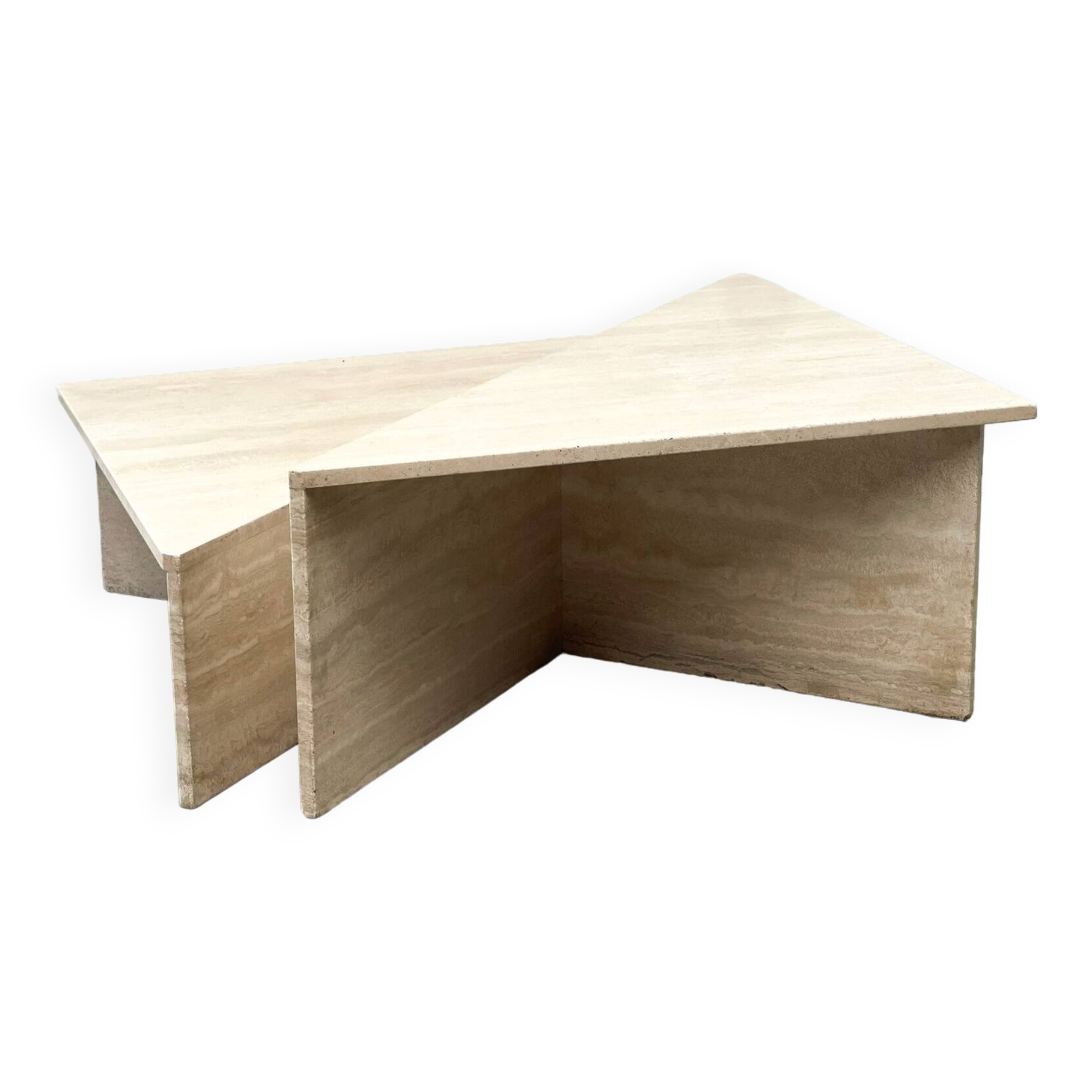 Tables basses triangulaires en travertin Up & Up, années 1970