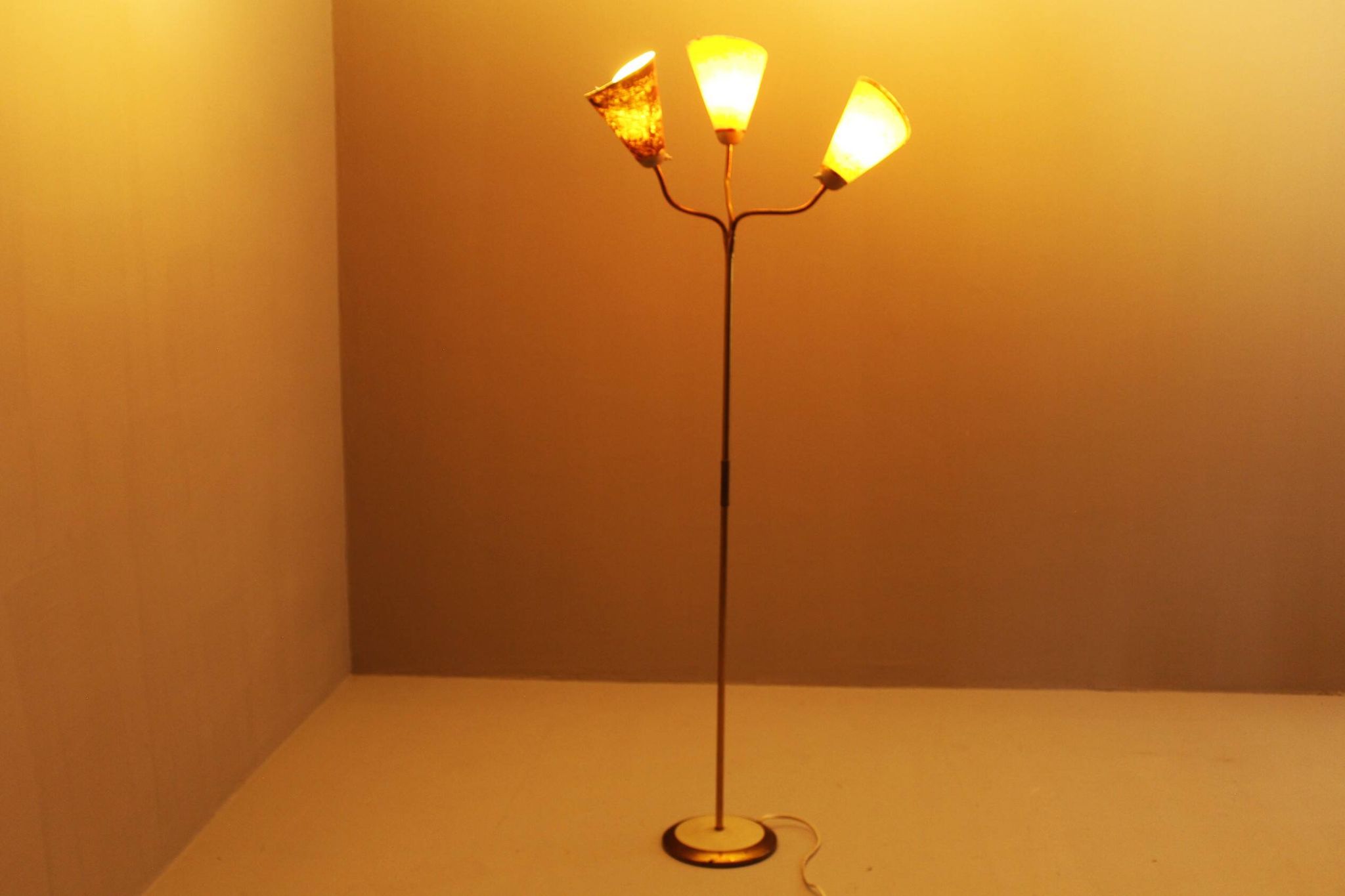 Italian Brass Three Light Floor Lamp, 1960s