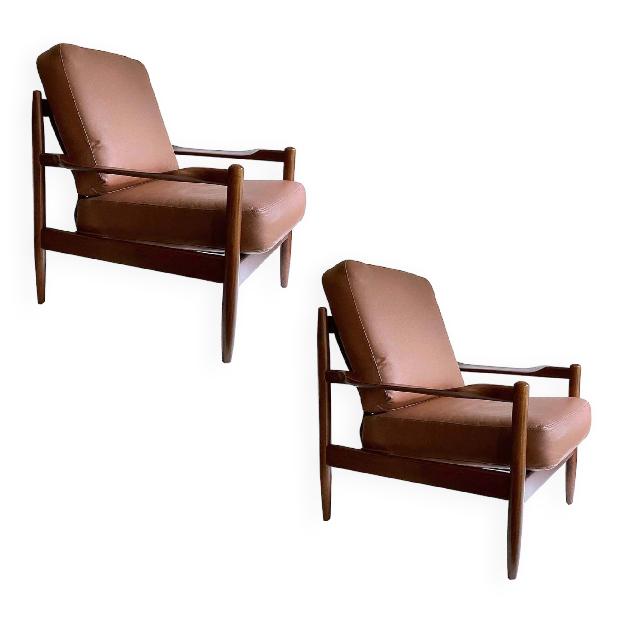 Pair of Scandinavian Teak and Leather Armchairs, 1960s