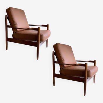 Pair of Scandinavian Teak and Leather Armchairs, 1960s