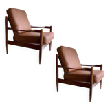 Pair of Scandinavian Teak and Leather Armchairs, 1960s