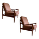 Pair of Scandinavian Teak and Leather Armchairs, 1960s
