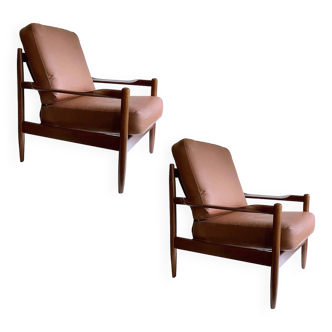 Pair of Scandinavian Teak and Leather Armchairs, 1960s