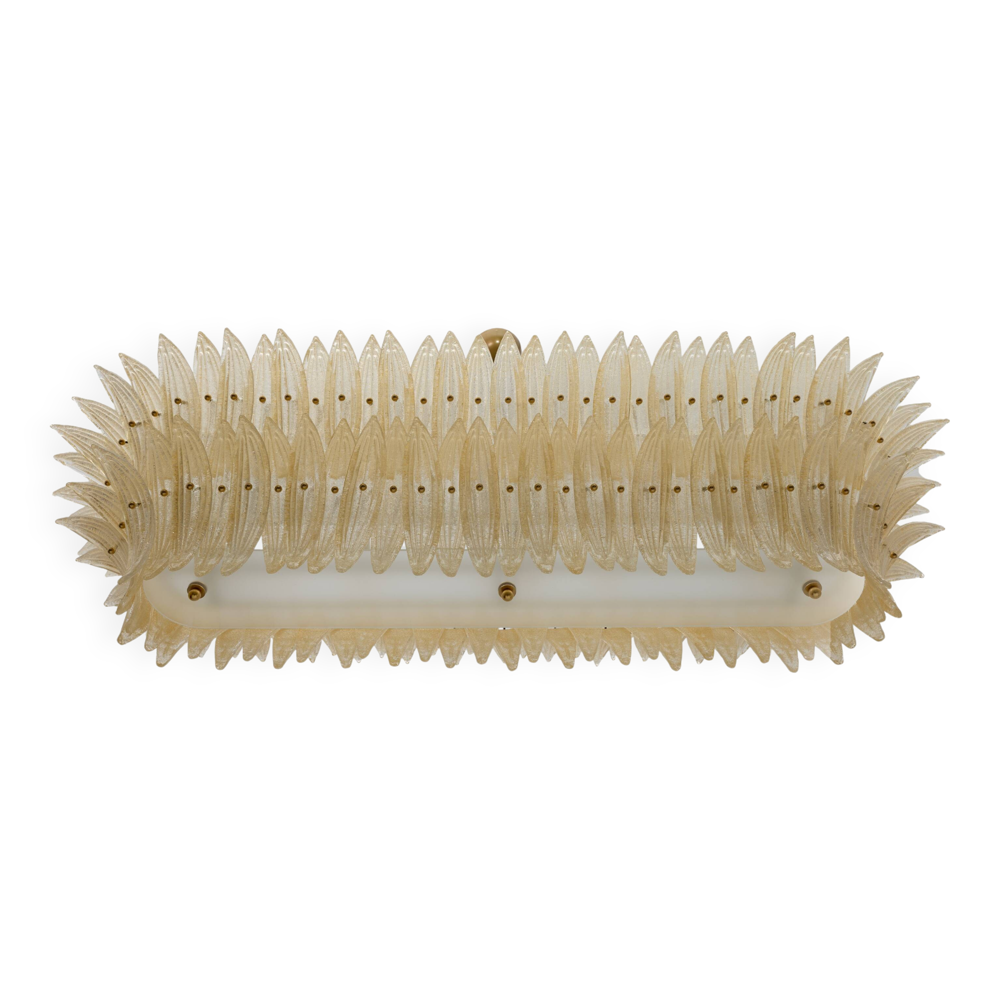 Mid-century Modern Style Italian Murano Glass and Brass Palmette Chandelier