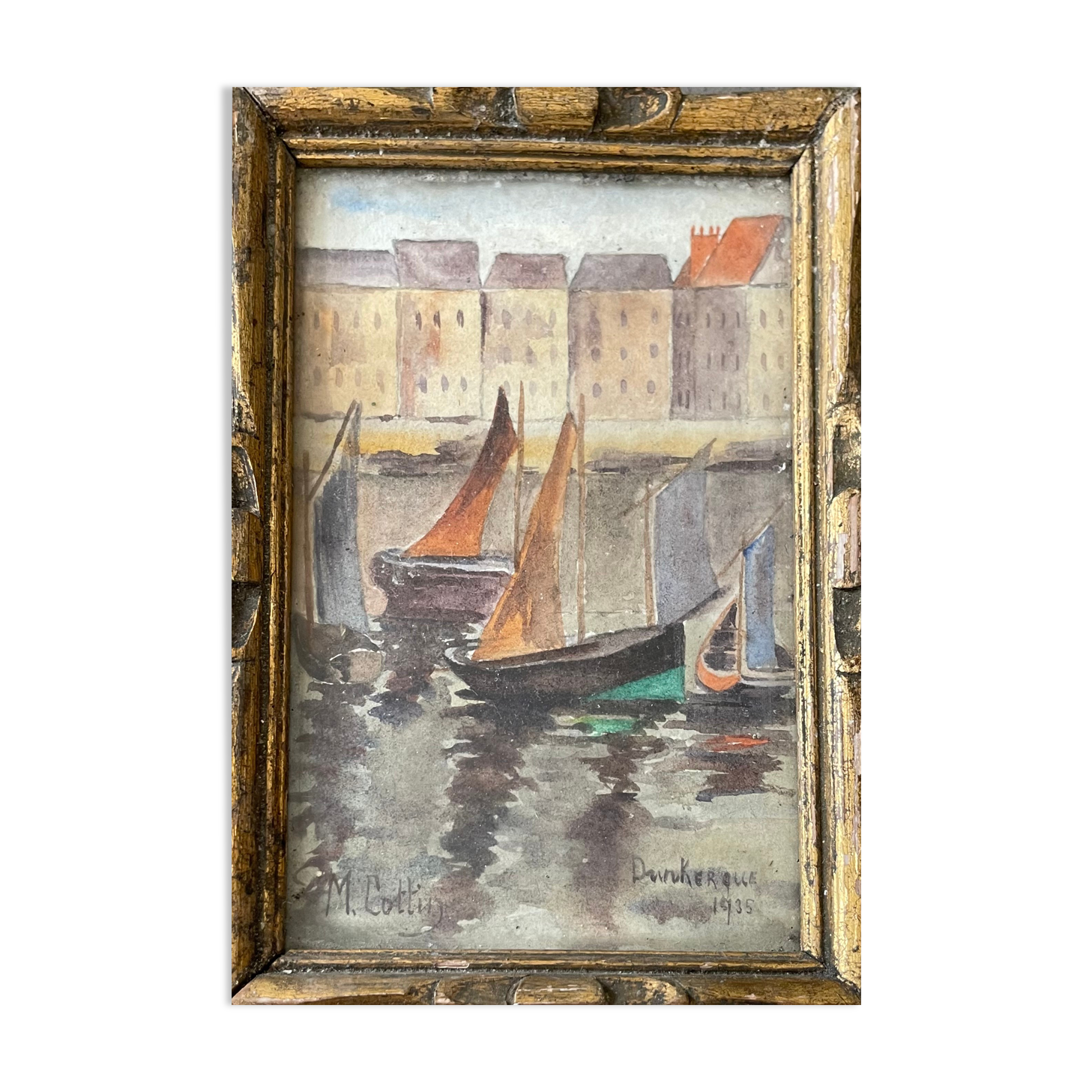 Painting painting 1935 Dunkirk Cottin marine port