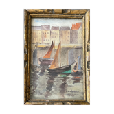 Painting painting 1935 Dunkirk Cottin marine port