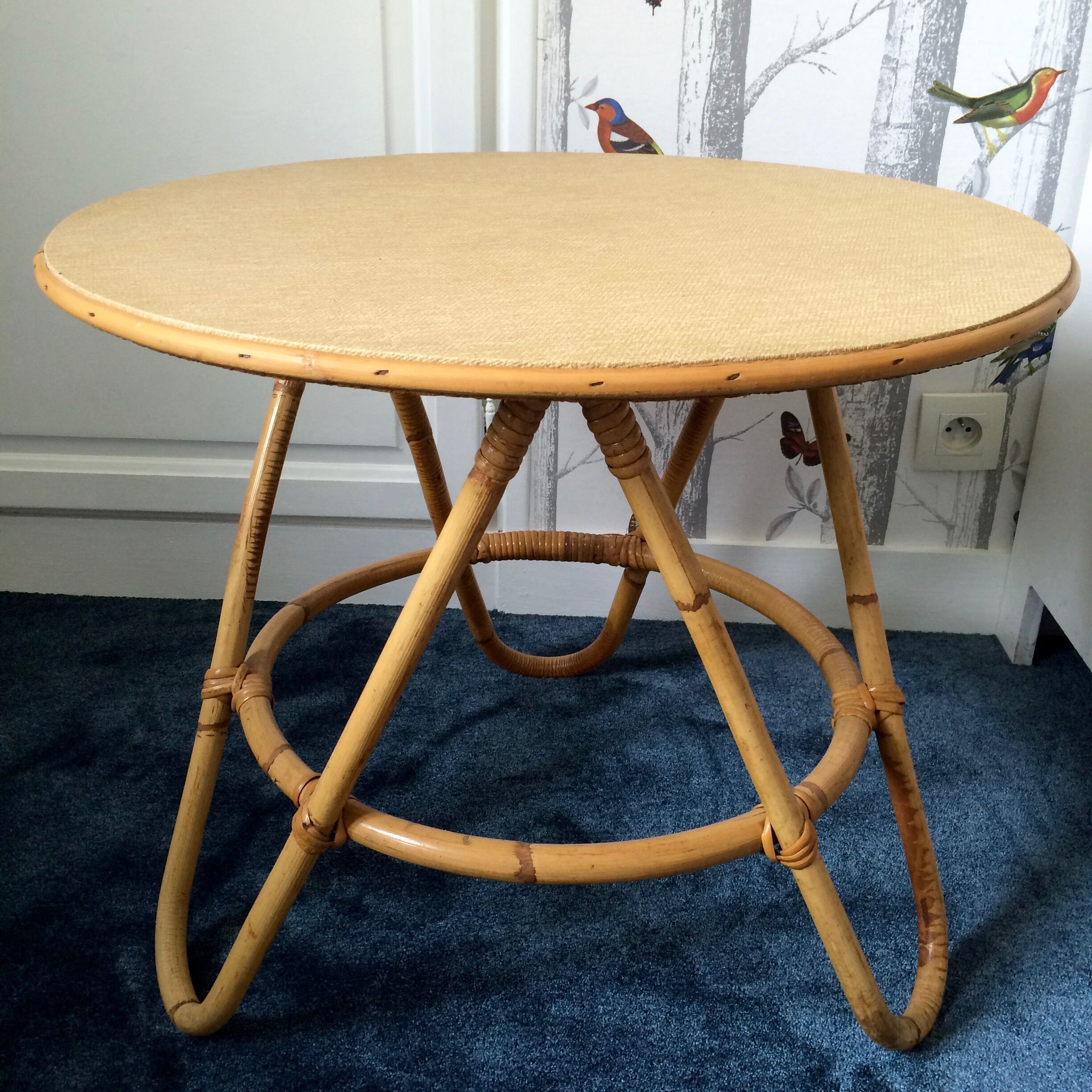 Coffee table tripod vintage rattan