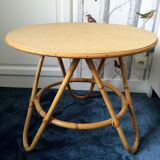 Coffee table tripod vintage rattan