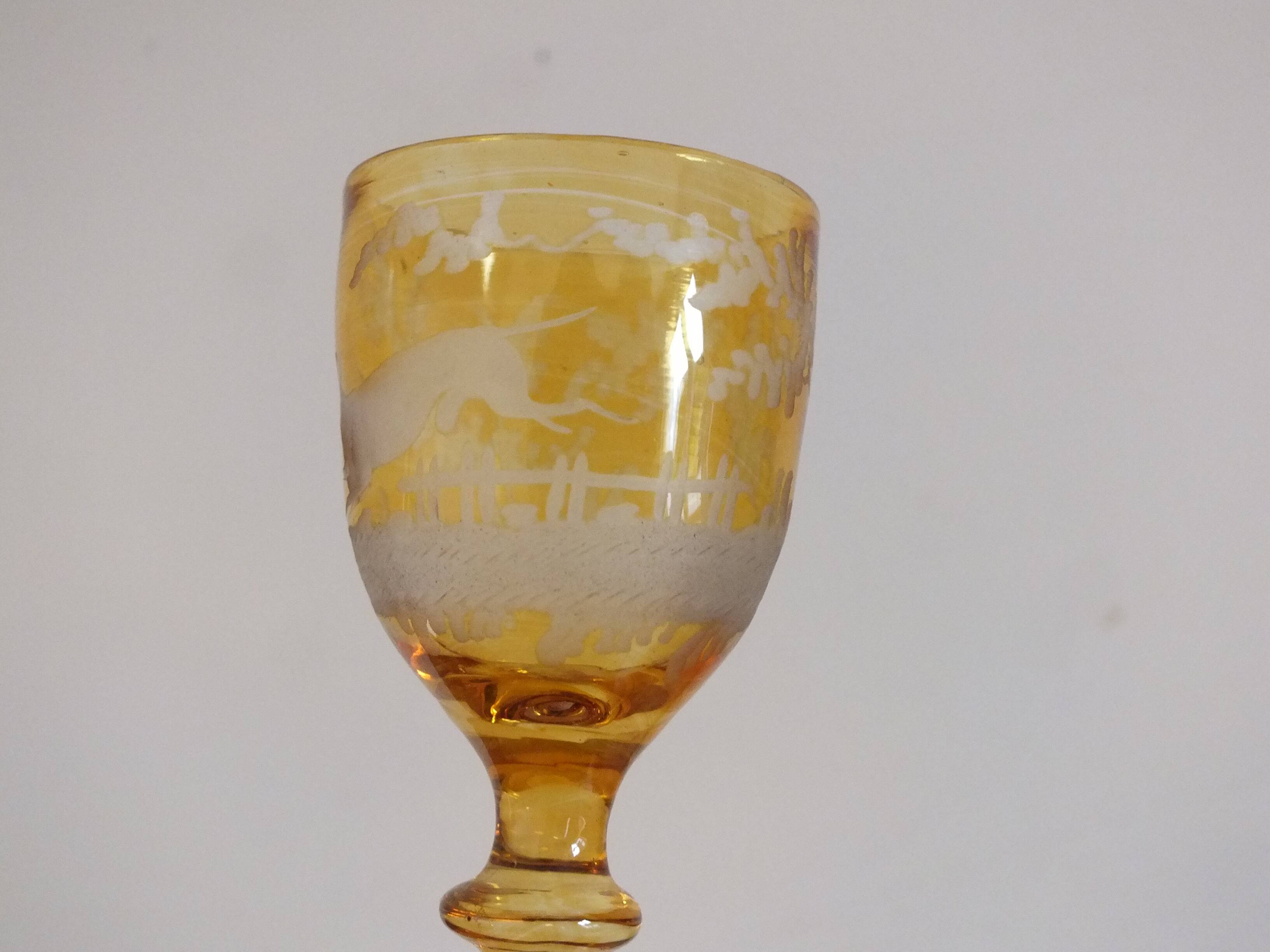 3 amber liquor glasses in Bohemian crystal