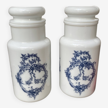 Pair of old opaline pharmacy bottles