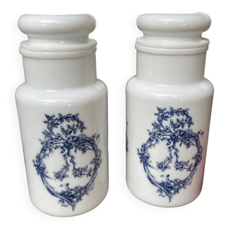 Pair of old opaline pharmacy bottles