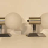 Pair of vintage appliques 1970 globe opaline white chrome