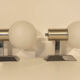 Pair of vintage appliques 1970 globe opaline white chrome