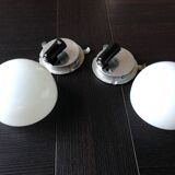 Pair of globe half moon ceiling lights in opaline vintage 60s-70s