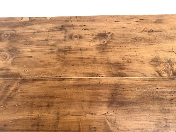 Table de ferme en pin, pieds fuseaux, années 50