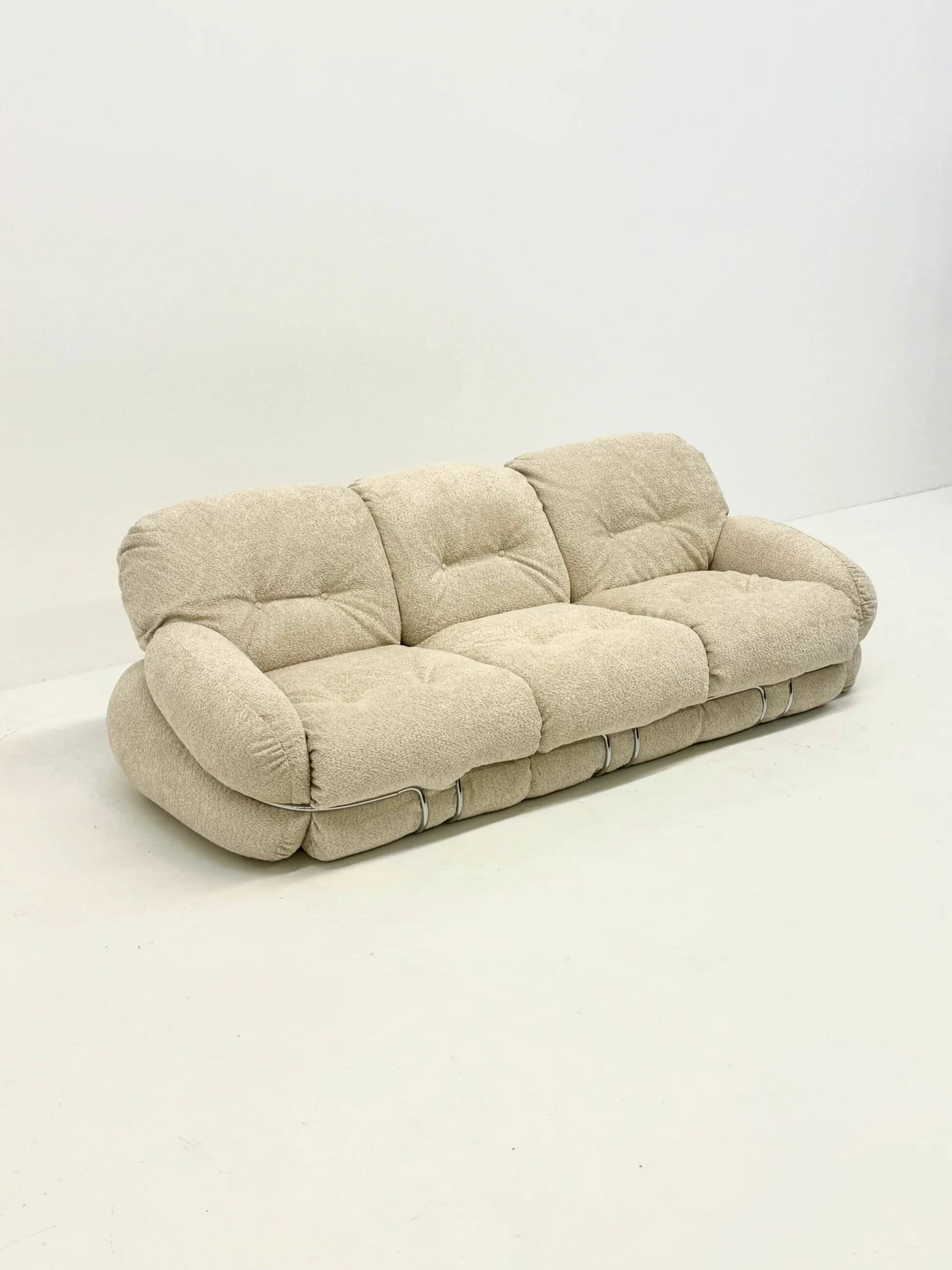 Cream bouclé Okay 3-seater sofa by Adriano Piazzesi